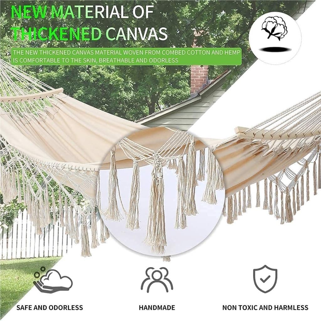 Hammock Outdoor Hammock Single Double Camping Hanging Tree Outdoor Indoor Thick Canvas Leisure Homestay Decoration Hammocks for Outside(A)
