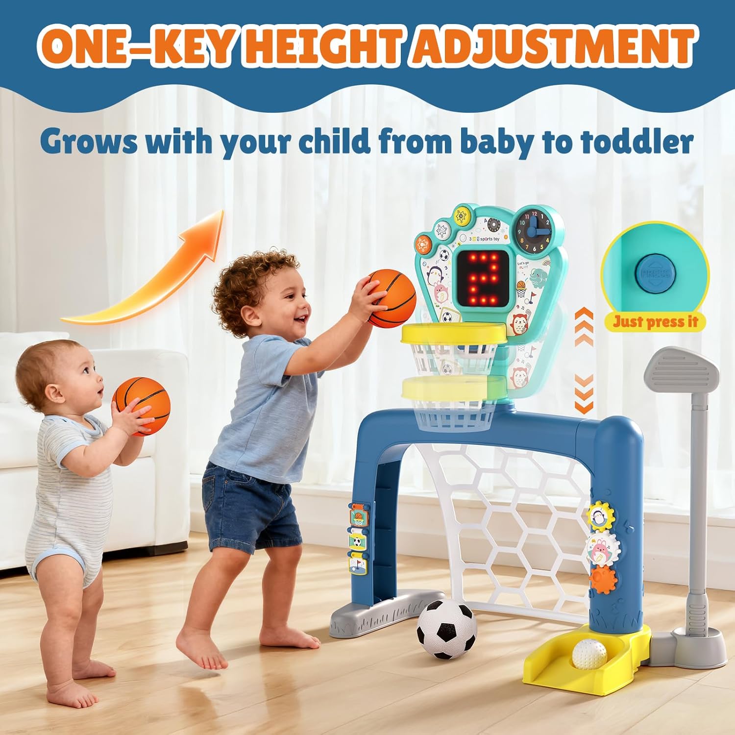 Toddler Sports Toys, 3-in-1 Toddler Basketball Hoop Soccer Golf Activity Center, Basketball Hoop for Kids 1-3,1 2 3 Year Old Boys Girls Toy, Montessori Toys for Toddlers & Baby