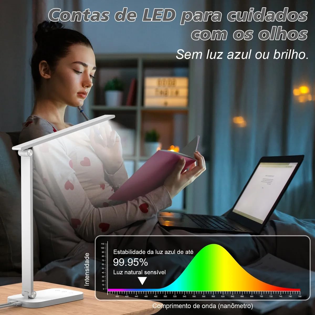 Luminária de Mesa LED com Dupla Alimentação Tomada e USB, 50 LEDs 320Lm, Dimerização Contínua 3000K-6000K, Timer 45min, Toque Sensível, Ideal para Escritório, Estudo e Quarto, Branco Luminária de Mesa LED com Dupla Alimentação Tomada e USB, 50 LEDs 320Lm, Dimerização Contínua 3000K-6000K, Timer 45min, Toque Sensível, Ideal para Escritório, Estudo e Quarto, Branco