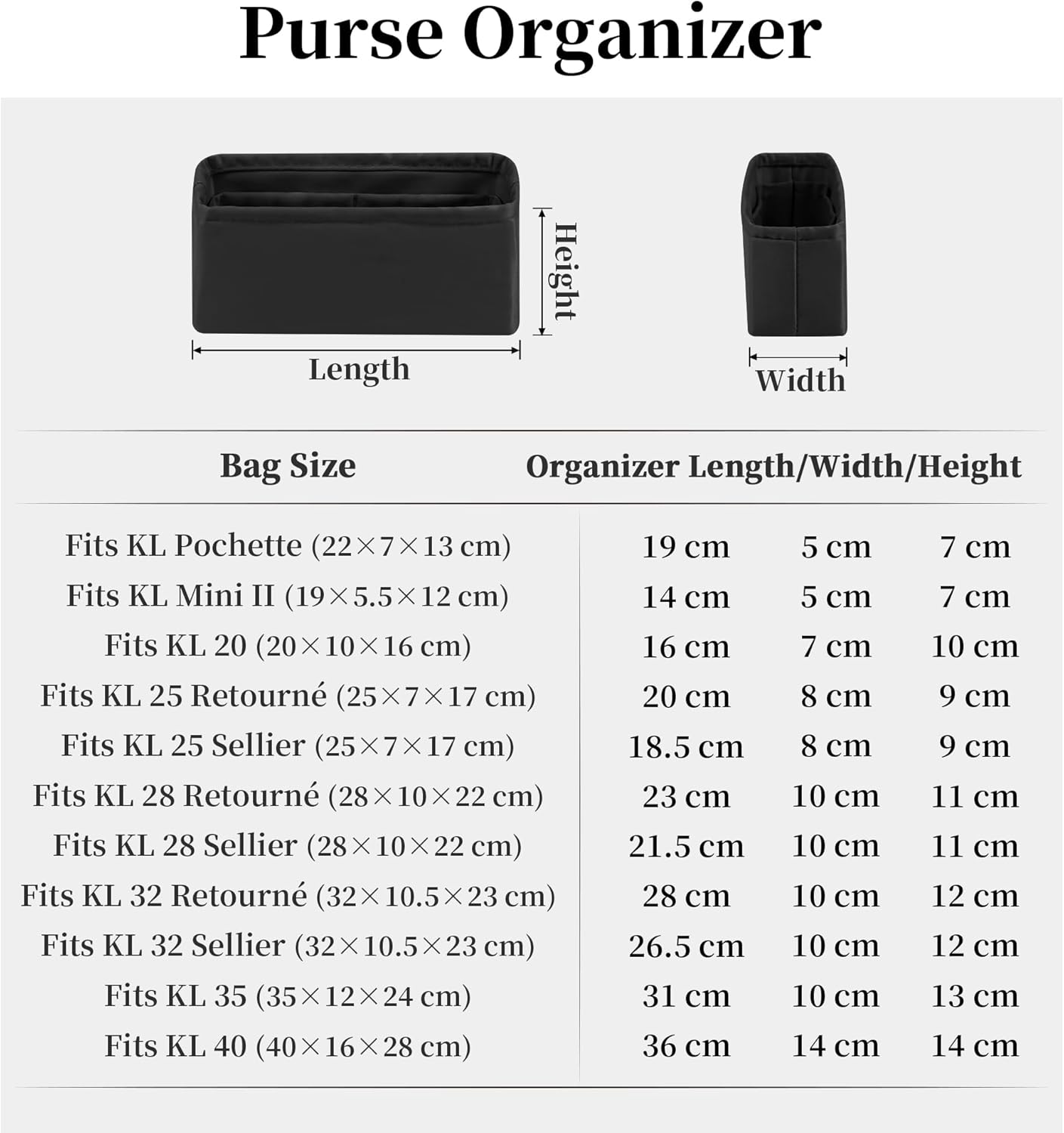 Women's Purse Organizer Insert - Satin & Lightweight Fabric with Inside Pockets, Portable for Commute, Travel, Shopping, and Evening, Multicolor Options, Fits for Kelly 25(Black, KL25 Retourné) - Image 9