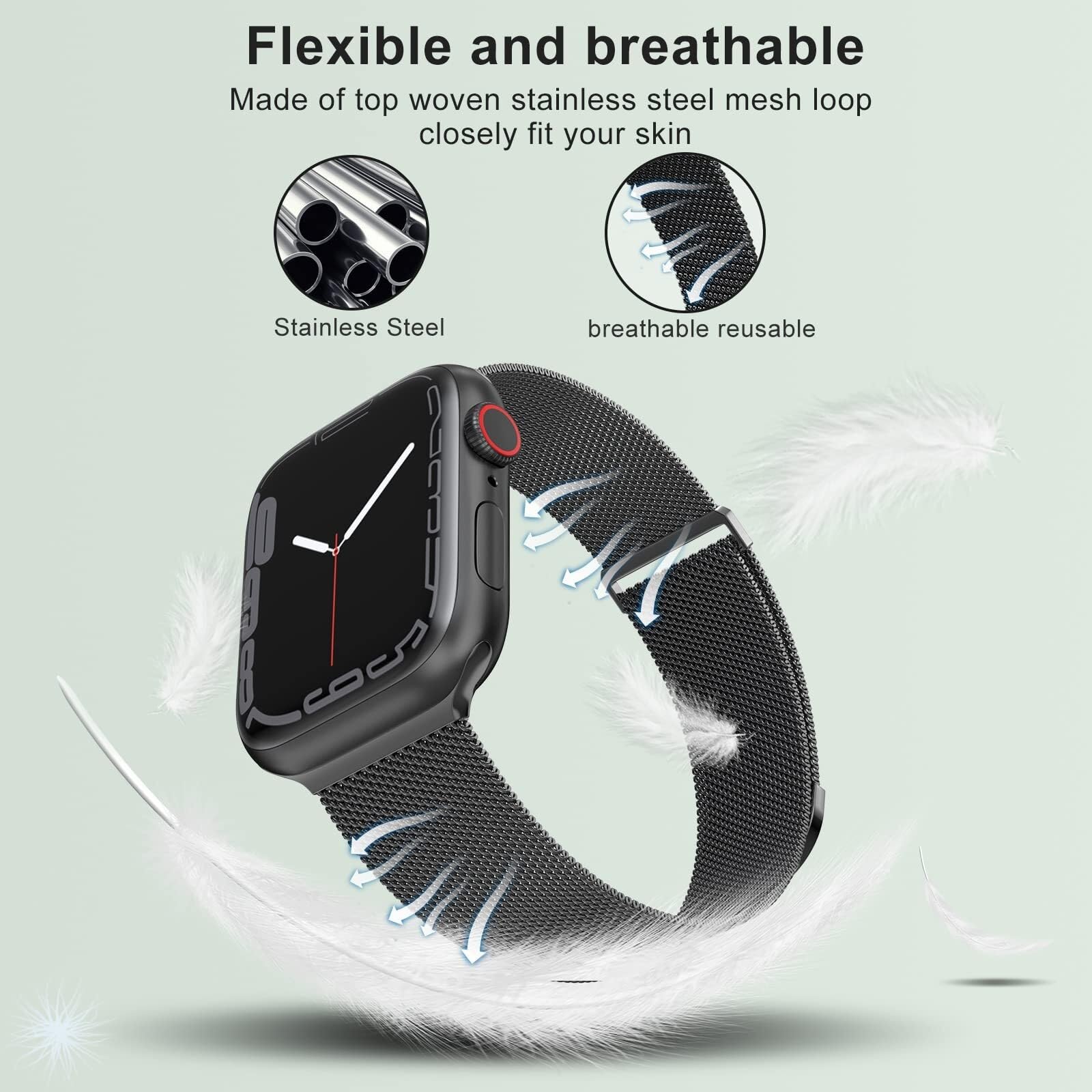 JDIME Pour Apple Watch Band Series 9, Ultra 2, SE, Ultra 8 7 6 5 4 3 2 1 38 mm 40 mm 41 mm 42 mm 44 mm 45 mm 49 mm pour femmes et hommes, remplacement du fermoir magnétique en boucle en maille d'acier