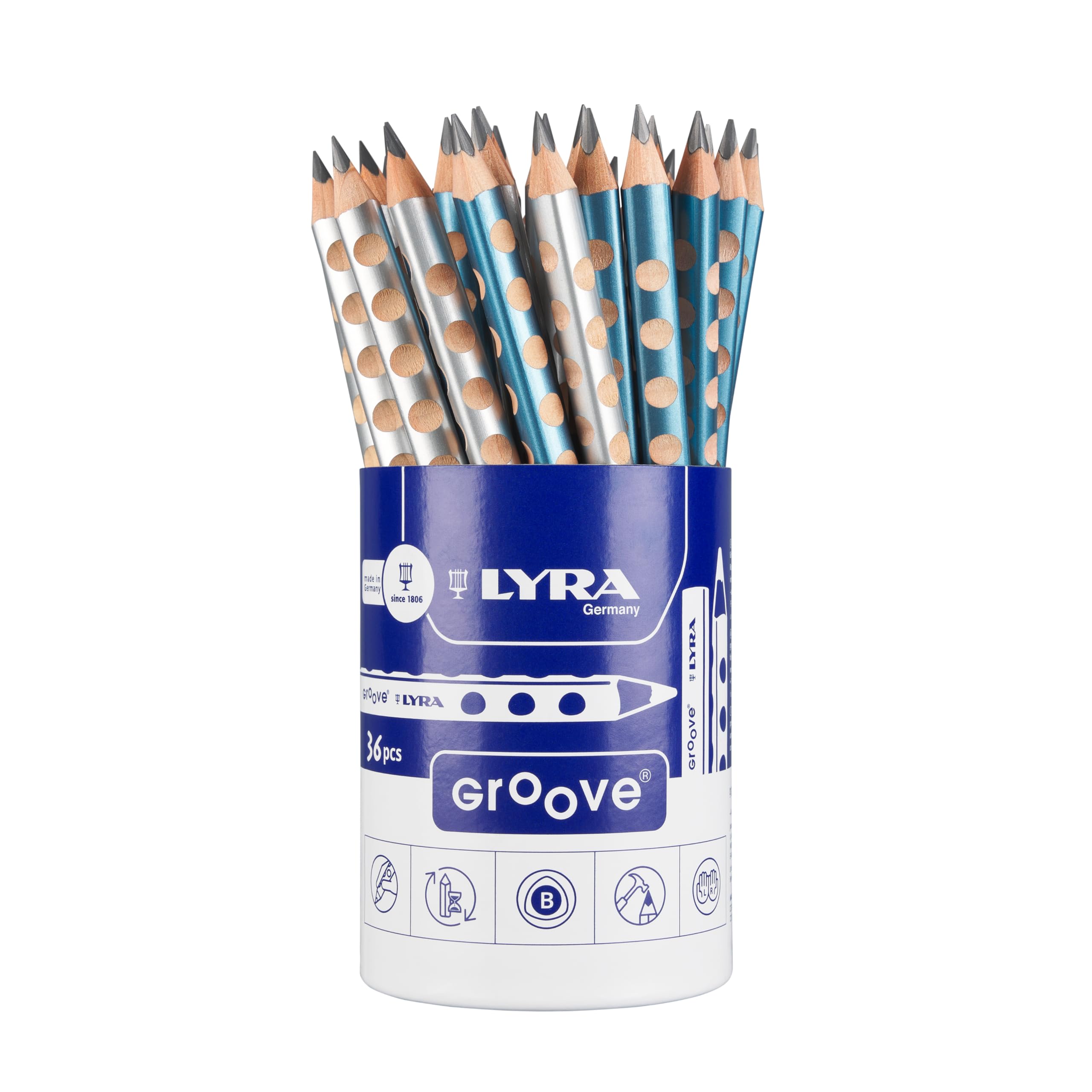 LYRA Groove Graphitstifte blau/silber metallic lackiert Dose Karton 36 Stk.