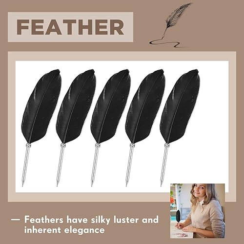 Miniatura 4 de Chinco 12 bolígrafos de plumas de tinta vintage, suaves y esponjosos, suministros de fiesta nupcial, 10.6 pulgadas de largo (negro)