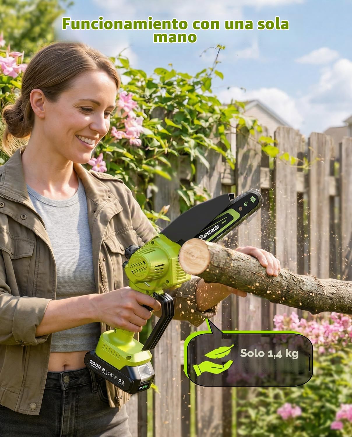 Supstable Mini motosierra eléctrica inalámbrica de 6 pulgadas con mango y protector auxiliares, motosierra pequeña a batería con 2 baterías y engrasador para mujeres mayores, poda de jardín, regalo