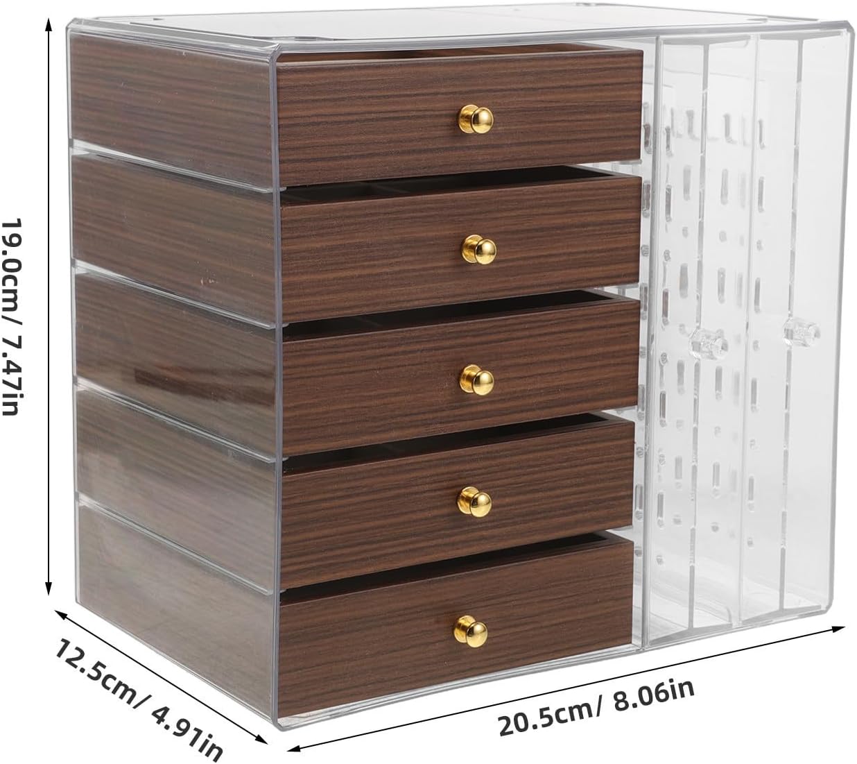 5 Drawer Jewelry Box with Cover, Walnut Wood Grain image 2