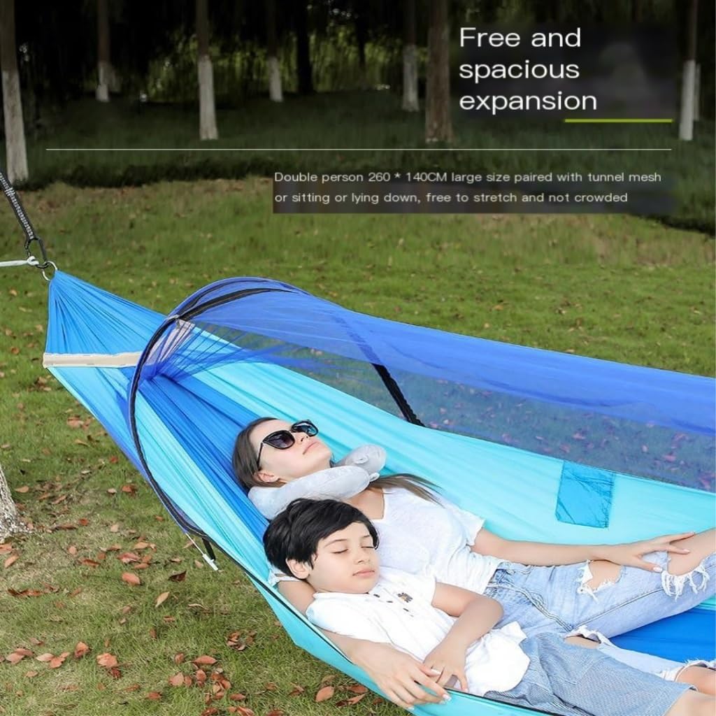 Amaca da campeggio con apertura rapida, zanzariera integrata e anti-ribaltamento, perfetta per viaggi e relax.