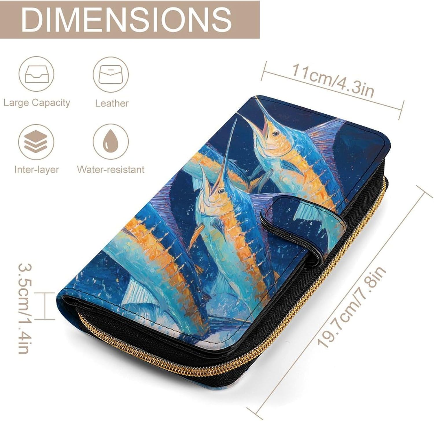 Marlin Fish Leap Out of Sea at Night Womens Wallet for Men Slim Purse Clutch Handbag with Card Holder
