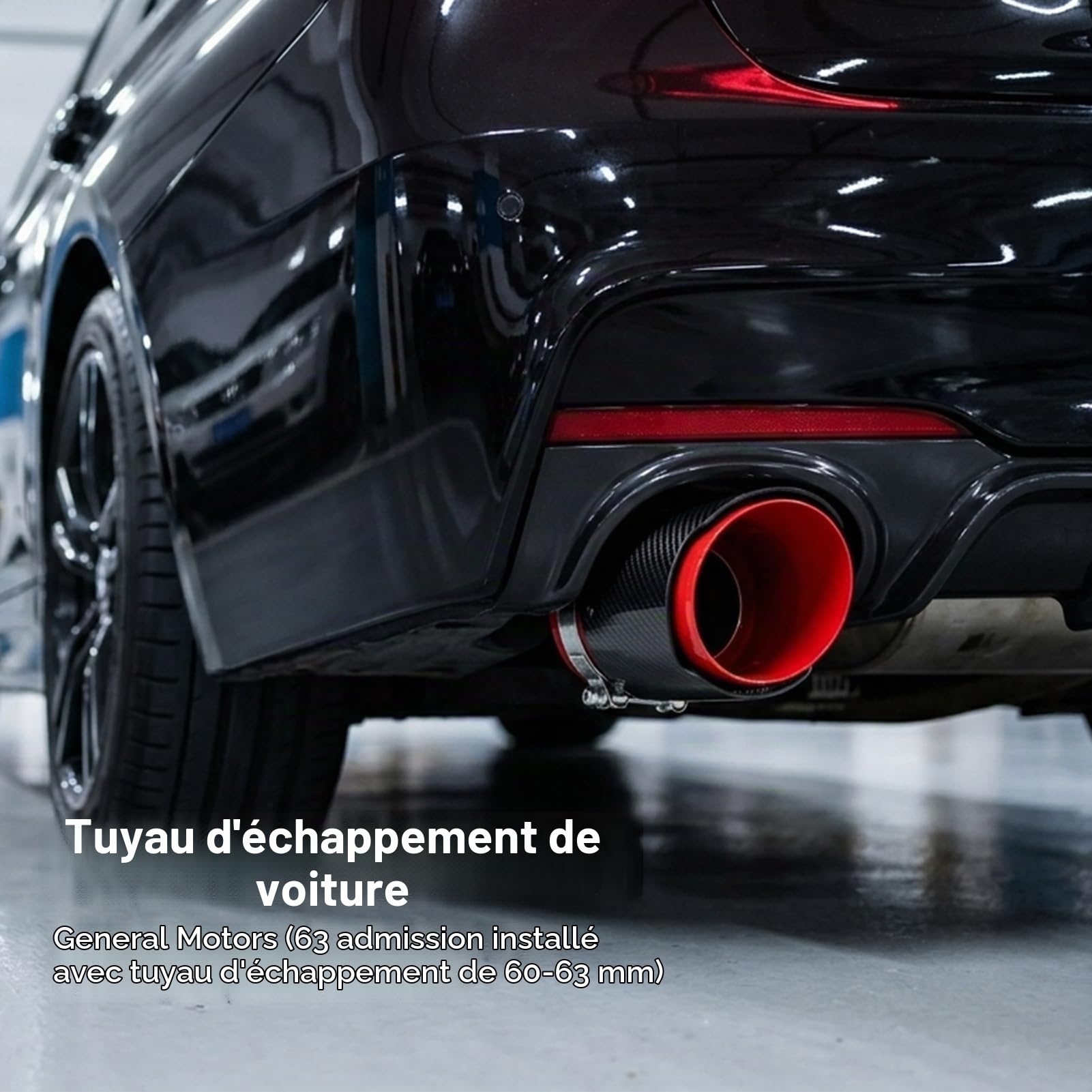 Gorge Arrière de Voiture 163mm/6,4 po, Embout D'échappement Universel en Fibre de Carbone Rouge Brillant Droit Entrée 63mm/2,5 po Sortie Simple 89mm/3,5po Embout Tube D'échappement Droit