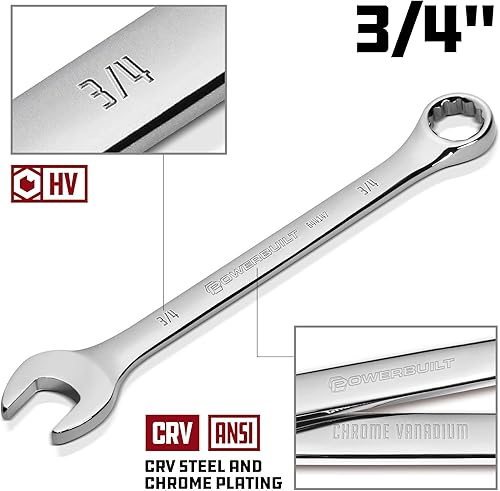 Miniatura 2 de Powerbuilt Llave combinada SAE de 34 pulgadas, caja de doble extremo de 12 puntos y extremo abierto, pulido de desplazamiento de 15 grados 644147