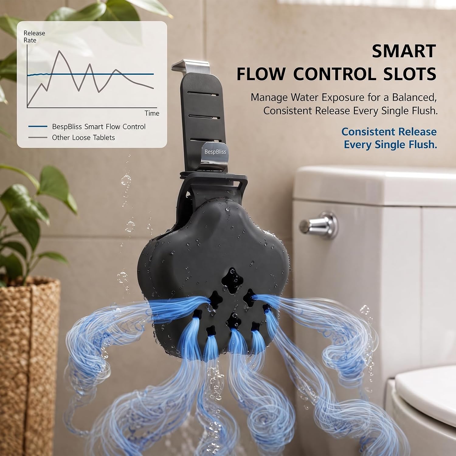 Silicone Toilet Tank Tablet Holder with Stainless Steel Hook image 3