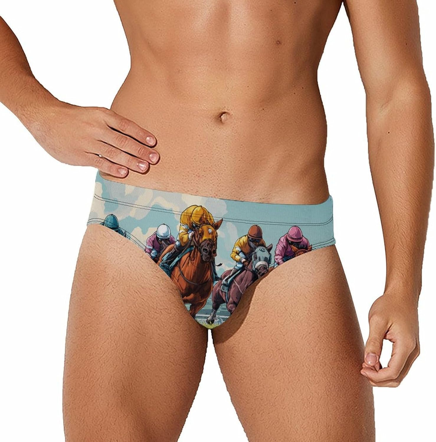Race Horse Racing Men's Swimsuit Brief Sexy Bikini Briefs Retro Printed Swimwear Quick Dry Swimming Trunks 3X-Large