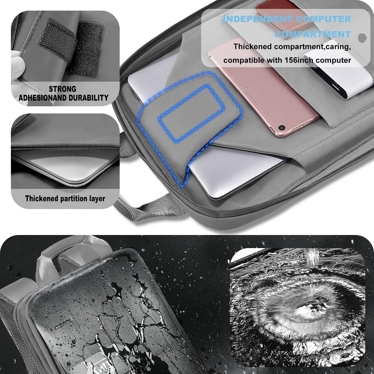 ZINZ Slim & Expandable Laptop Backpack 15.6 16 17 inch Travel Business Backpack Water-Resistant Daypack for Men and Women,Grey - Image 3