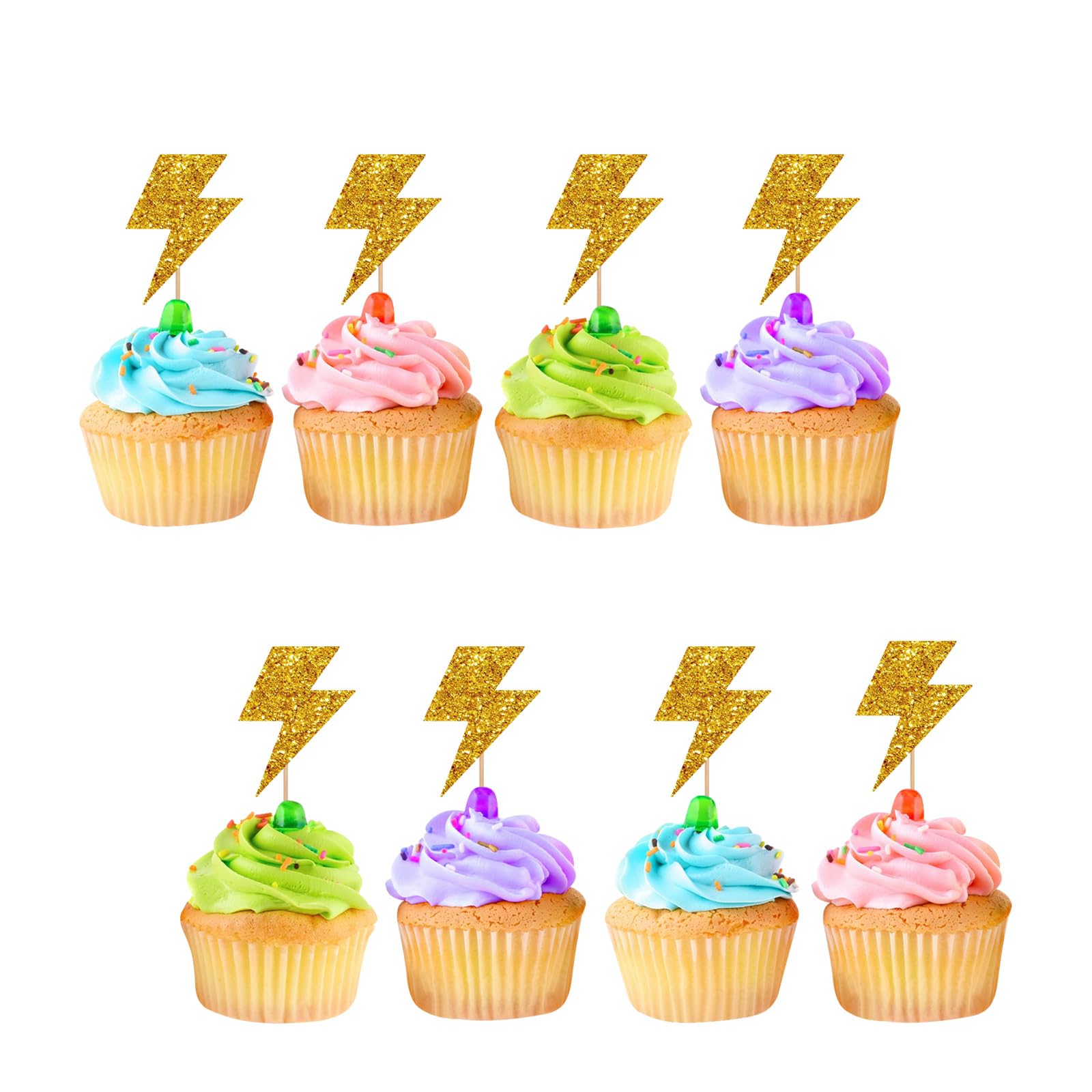24pcs Lightning Cupcake Toppers for Baby Shower, Lightning Sign Cupcake Toppers, Gold Glitter Lightning Cake Decoration for Baby 1st Birthday Party Supplies
