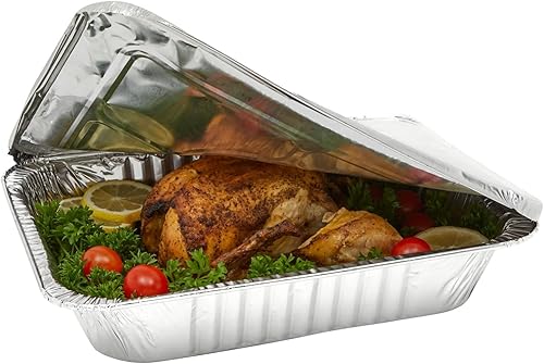 Miniatura 8 de Bandejas de aluminio con tapa 9x13 (paquete de 20) Bandejas desechables de tamaño medio para mesa de vapor, comida, parrillas, hornear, barbacoa