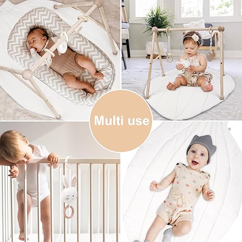 Miniatura 5 de COTTONBEBE Tapete de juego de madera de algodón orgánico para bebé, centro de actividades infantiles súper suave para el tiempo boca abajo, juguetes