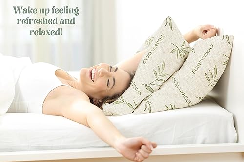 Miniatura 6 de Sleep Touch Almohadas originales de espuma viscoelástica de gel triturado para dormir de espalda y de lado, cremallera ajustable, rayón verde