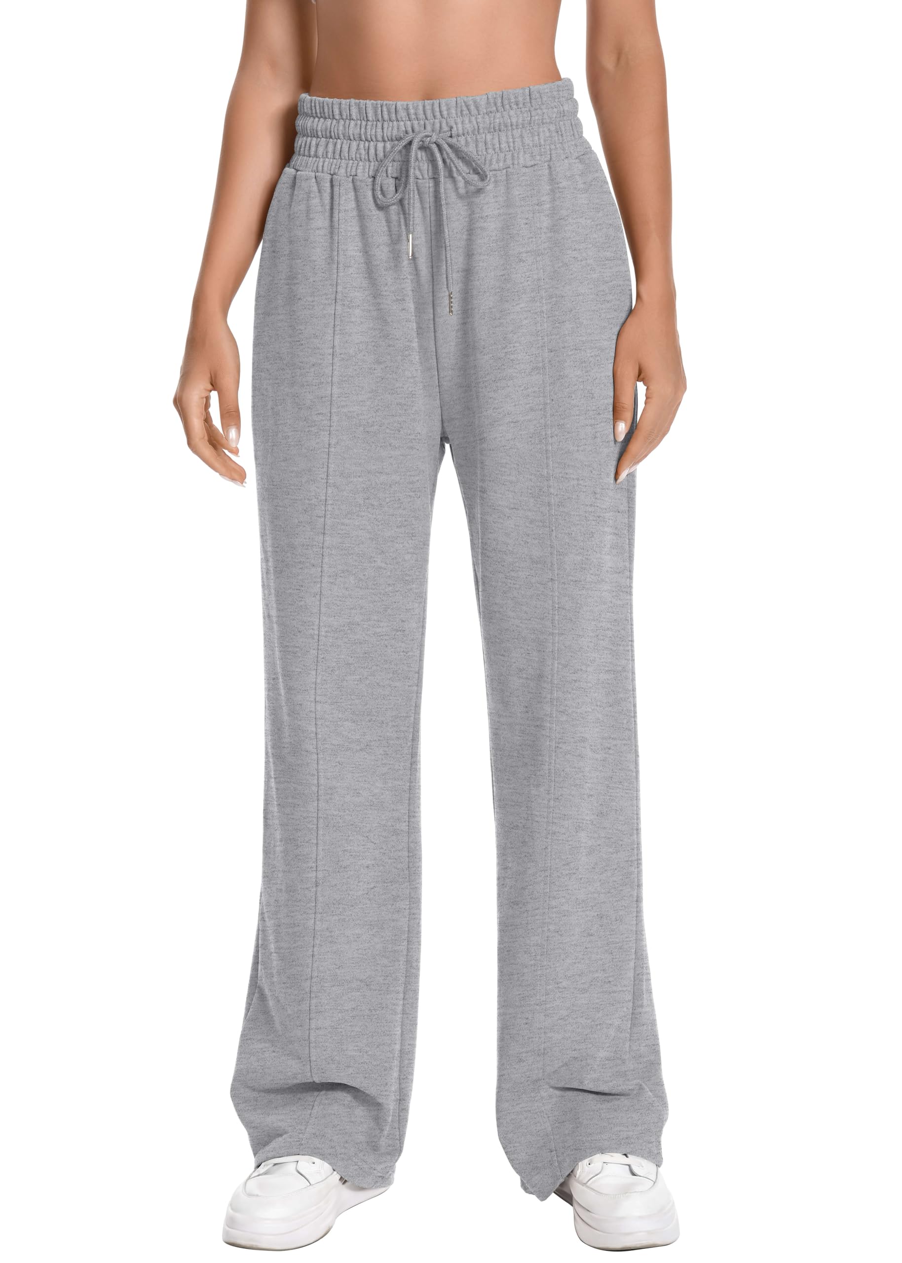 Fall Cotton High Waisted Womens Sweatpants Tall Straight Leg Pockets Drawstring Casual Baggy Pants