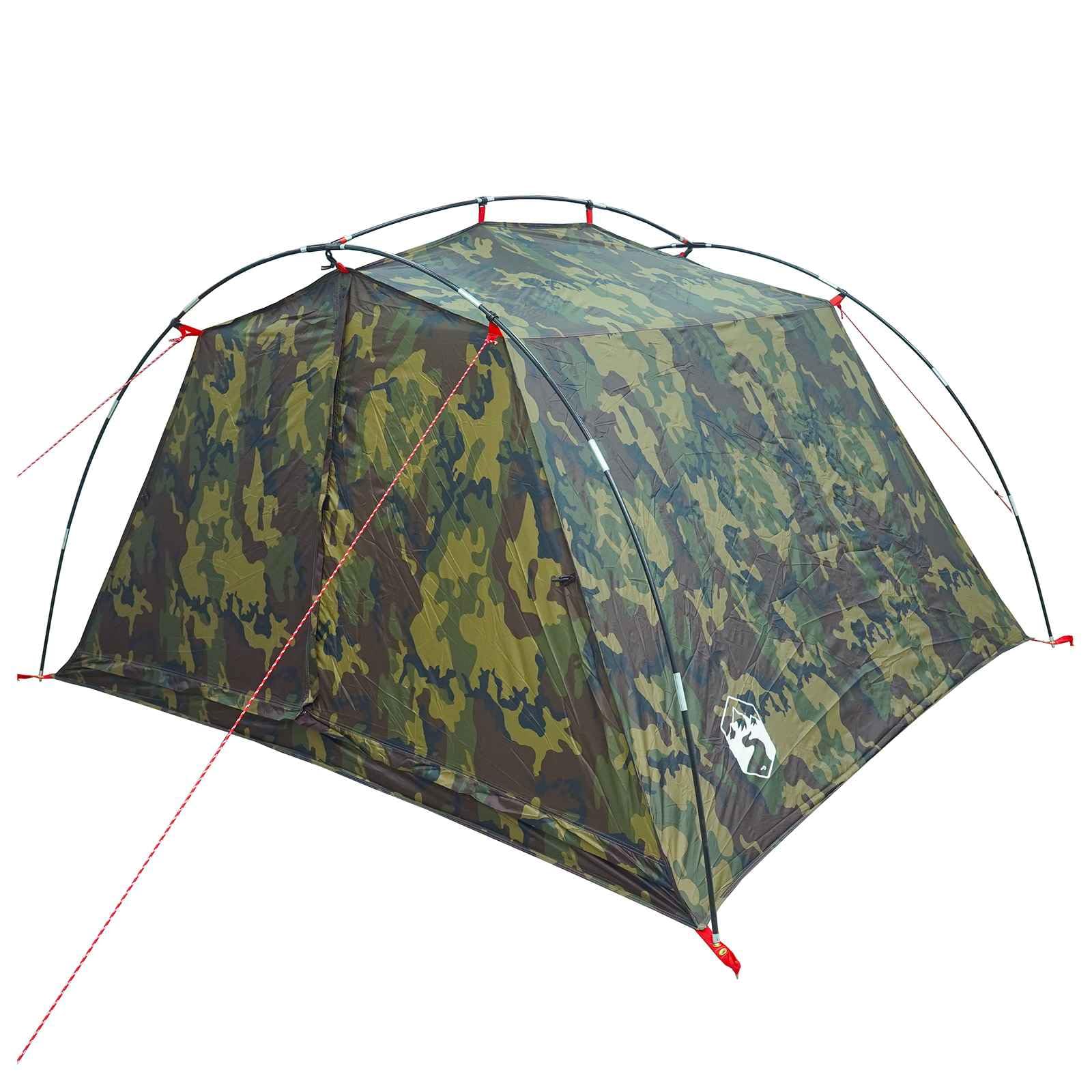Tunnelzelt Tarnung aus 185T Polyester mit PU-Beschichtung, 4-Personen, wasserdicht und Winddicht, leichtes Campingzelt mit Mesh-Belüftung für Outdoor Trekking, Strand, Festival