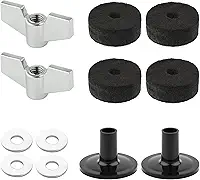 12 peças de acessórios de substituição para pratos, acessórios de bateria, manga de prato preto e feltro com porcas de asa de base, feltros, chimbal, lavadora de pratos de feltro de embreagem