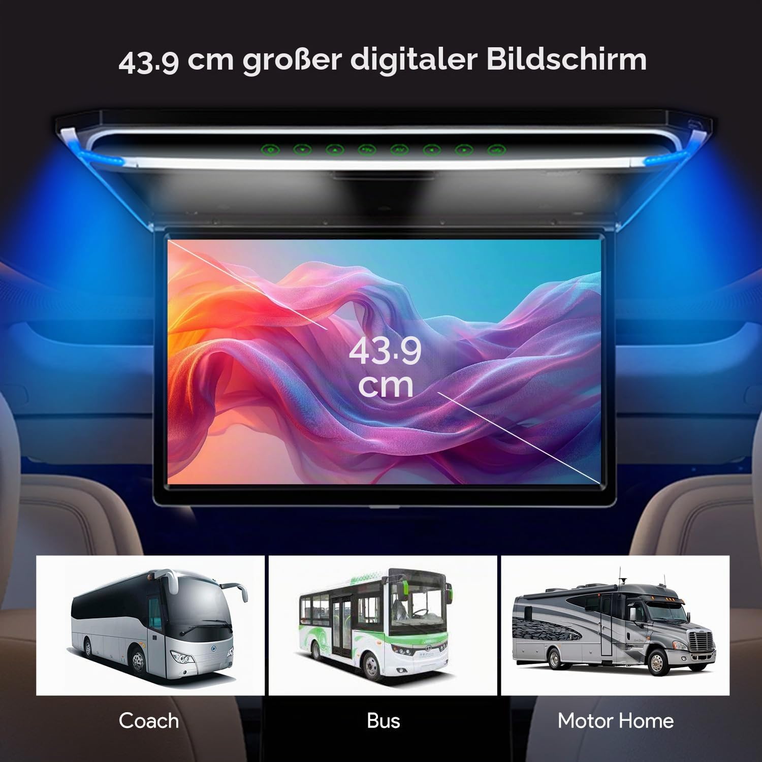 Neu XTRONS 17,3 Zoll 16:9 ultradünne Digital TFT FHD 1080P Video Auto Deckenplayer Dachmontage mit integriertem HDMI/SD/USB/Infrared/FM