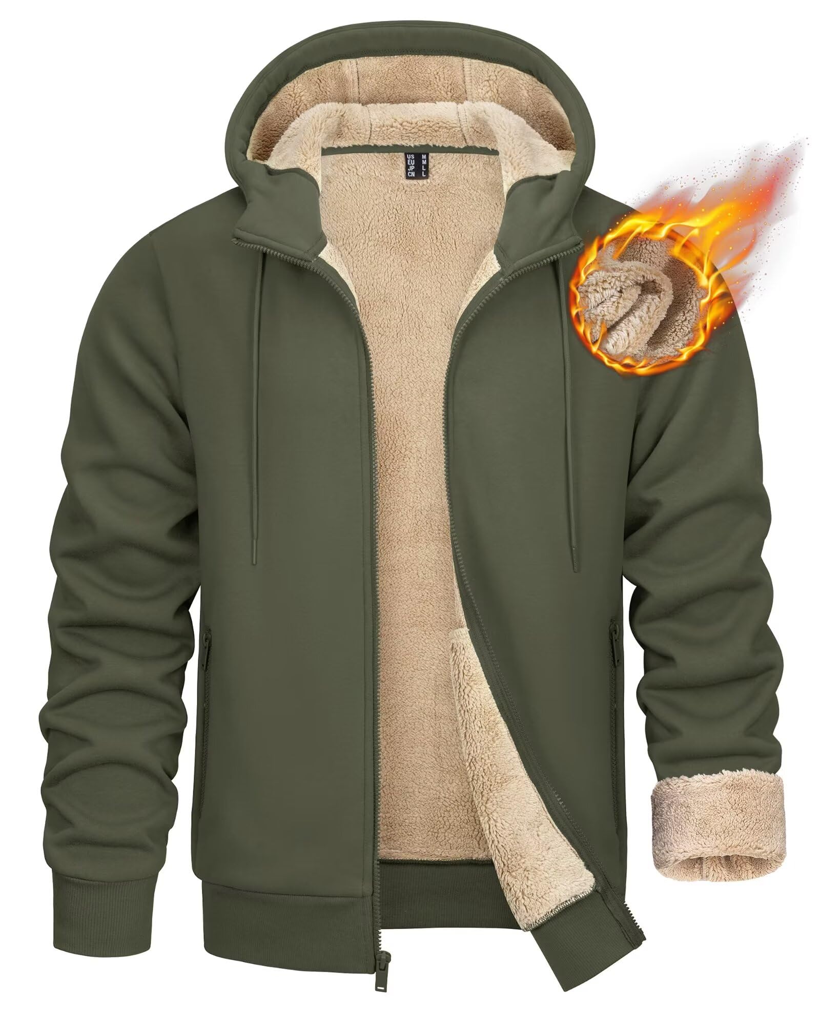 KEFITEVD Hombres Invierno Capucha Chaquetas Cremallera Capucha Sudadera Casuales Prueba Viento Capucha Sudaderas con Bolsillos