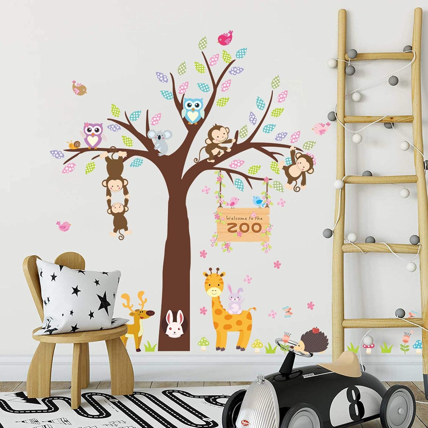 Buy Cartoon Animals Wall Decals Jungle Animals Wall Stickers For Nursery Monkey Giraffe Owl Woodland Animals Wall Murals Removable Wallpaper For Kids Room Boys Bedroom Online In Indonesia B08v2zmgy8