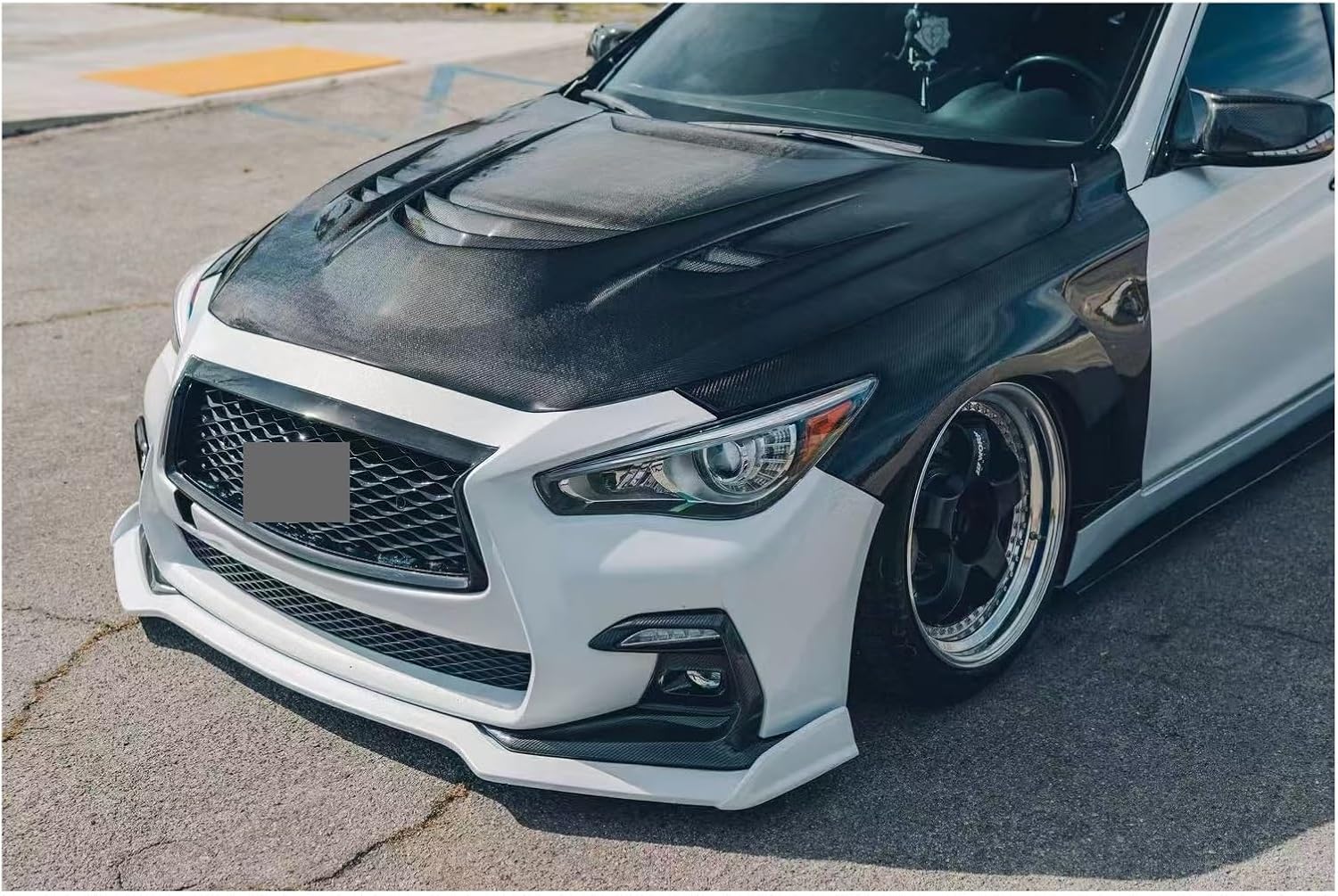 V Style Carbon Fiber Hood Compatible For Infiniti Q50 Carbon Fiber Bonnet