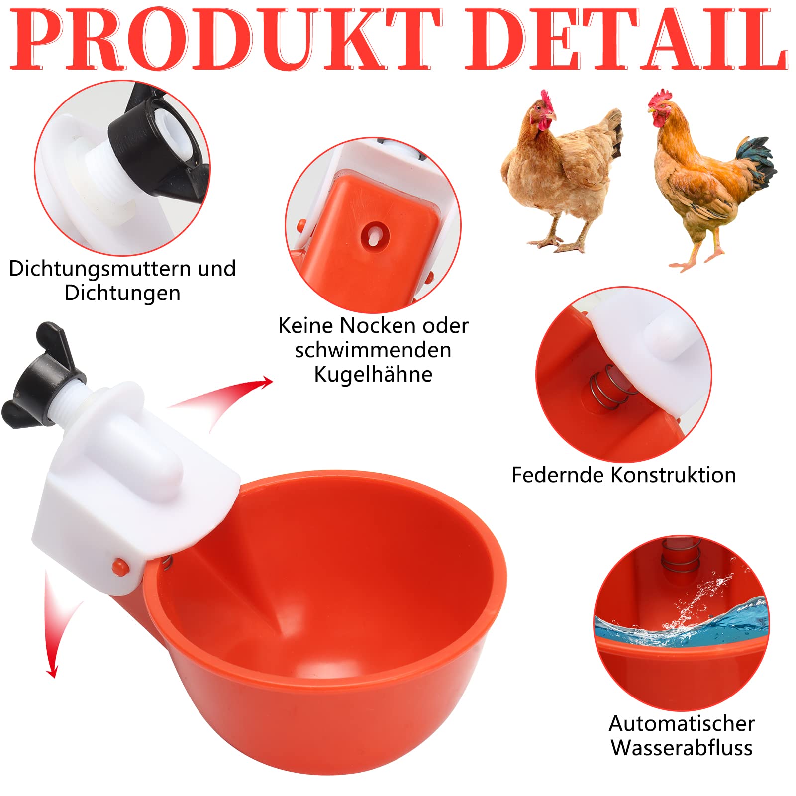 6-tlg Hühnertränke Set - Automatische Geflügeltränke Mit Bohrer