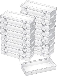 16 Pcs 6'' Plastic Storage Boxes, Small Storage Containers with Hinged Lids, Rectangle Clear Boxes for Beads, Jewelry, Game Pieces, Pens and Crafts Items(6.2'' x 1.2'' x 2.5'')