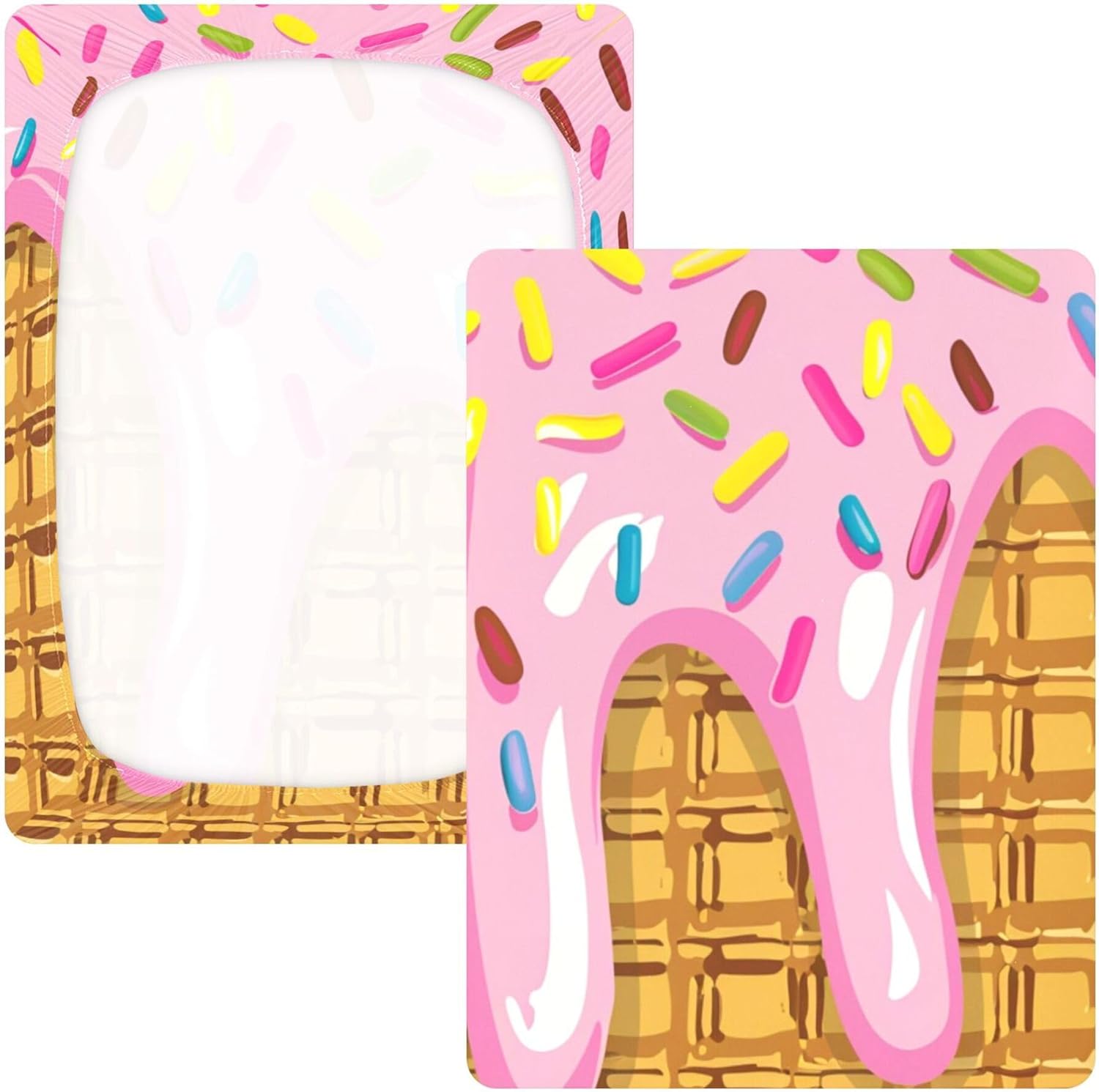 Cute Ice Cream Cartoon Crib Sheets Soft Breathable Fitted Cotton Baby Crib Sheets Mattress Cover for Girl Boy, 52" x 28" x 9"