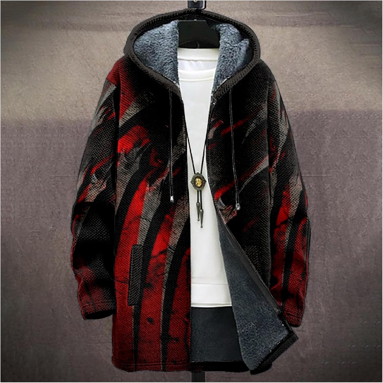MARSVOVO Mens Zip Up Hoodie Long Fall Fleece Lined Cardigan Fashion Cool Graphic Print Knitted Coats Sherpa Jackets - Image 5