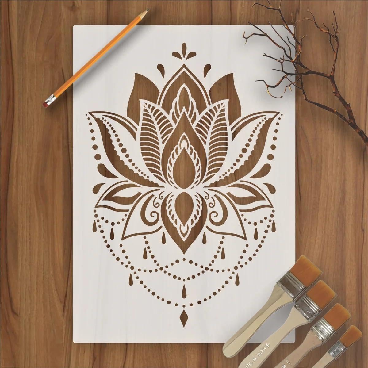 Ivana's Mandala Lotus Flower Stencil Wall Painting Album Decorative Paper Card Template, Size- 8.3 X 11.7 Inches. IM-1169-image-24
