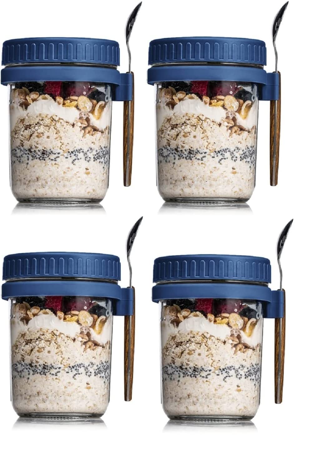 GRACIOUS MART Overnight Oats Containers with Lids and Spoons, 16 oz Glass Mason Overnight Oats Jars, Large Capacity Airtight Jars for Milk, Cereal, Fruit (blue 4) (B0C4YX7HNT) Amazon Price History, Amazon Price Tracker