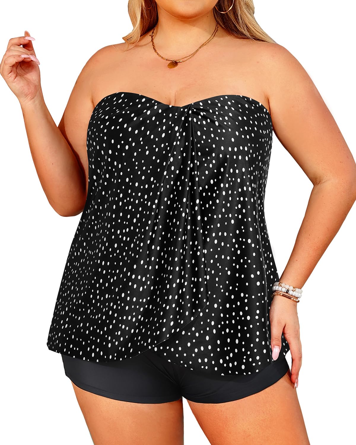 Daci Plus Size Bandeau Tankini Swimsuit for Women 2 Piece Halter Swim Top with Shorts Tummy Control Bathing