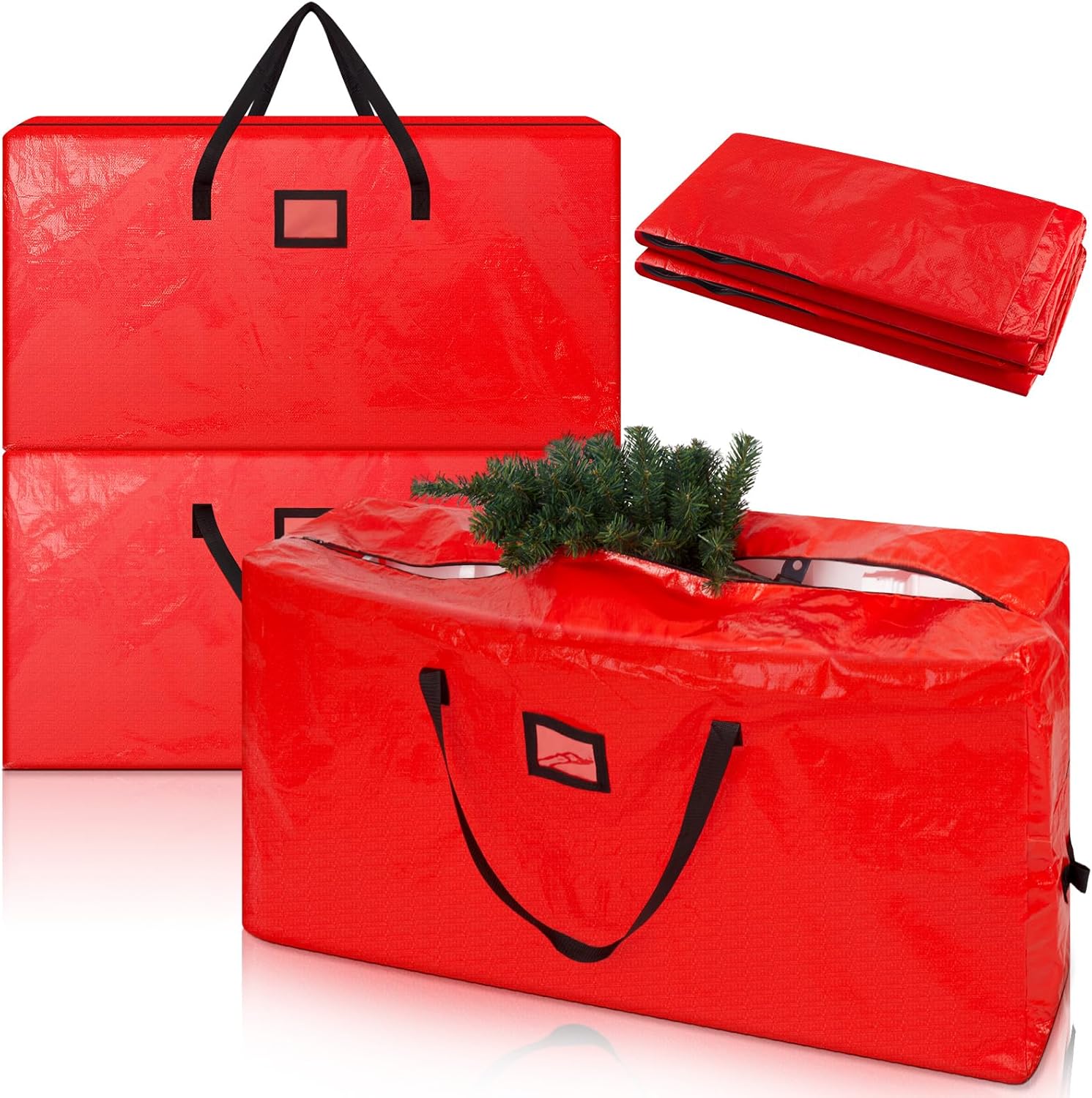 Abbylike 2 Pcs Heavy Duty Christmas Tree Storage Bag Fits 4-6 ft Tall Holiday Artificial Tree Storage Case with Reinforced Handle and Dual Zippers Wide Opening Christmas Box
