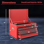 Goplus Steel Tool Box, 24” Tool Chest Case with 6 Drawers, Top Storage, Automatic Lock, Ball Bearing Slides & EVA Liners, Portable Tool Storage Organizer for Garage, Repair Shop (Red)
