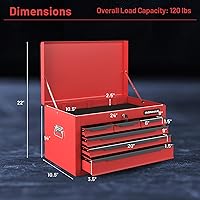 Vista 6 de Goplus Tool Box, 24” Steel Tool Chest w/6 Drawers, Top Tool Tray,Automatic Lock, Protective Liners, Handle, Smooth Ball Bearing Sides, Portable Tool