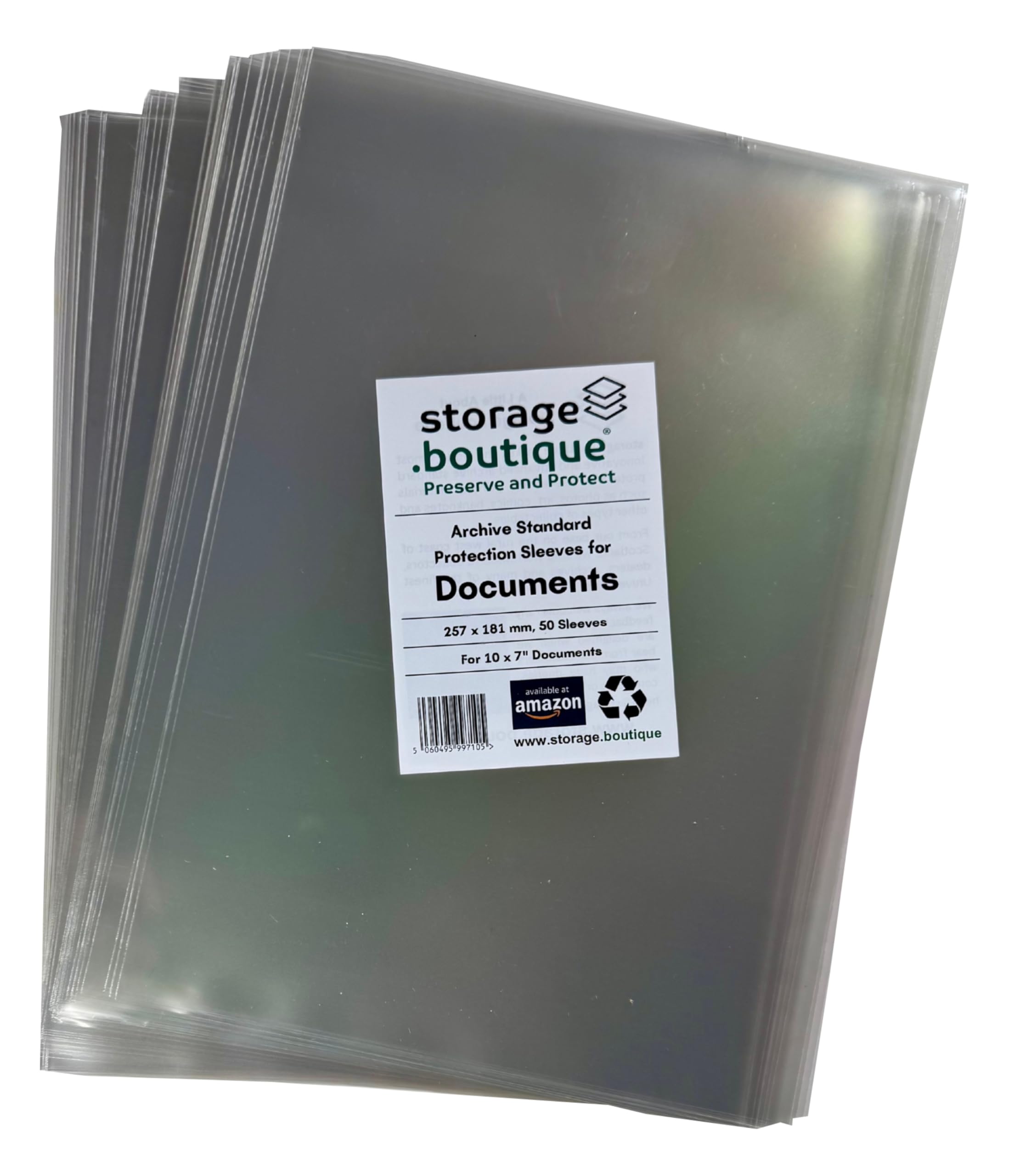 storage.boutique Document/Paper Ephemera Protection Sleeves, Archive Standard, Acid Free, 10 x 7 inches, 257 x 181 mm, 50