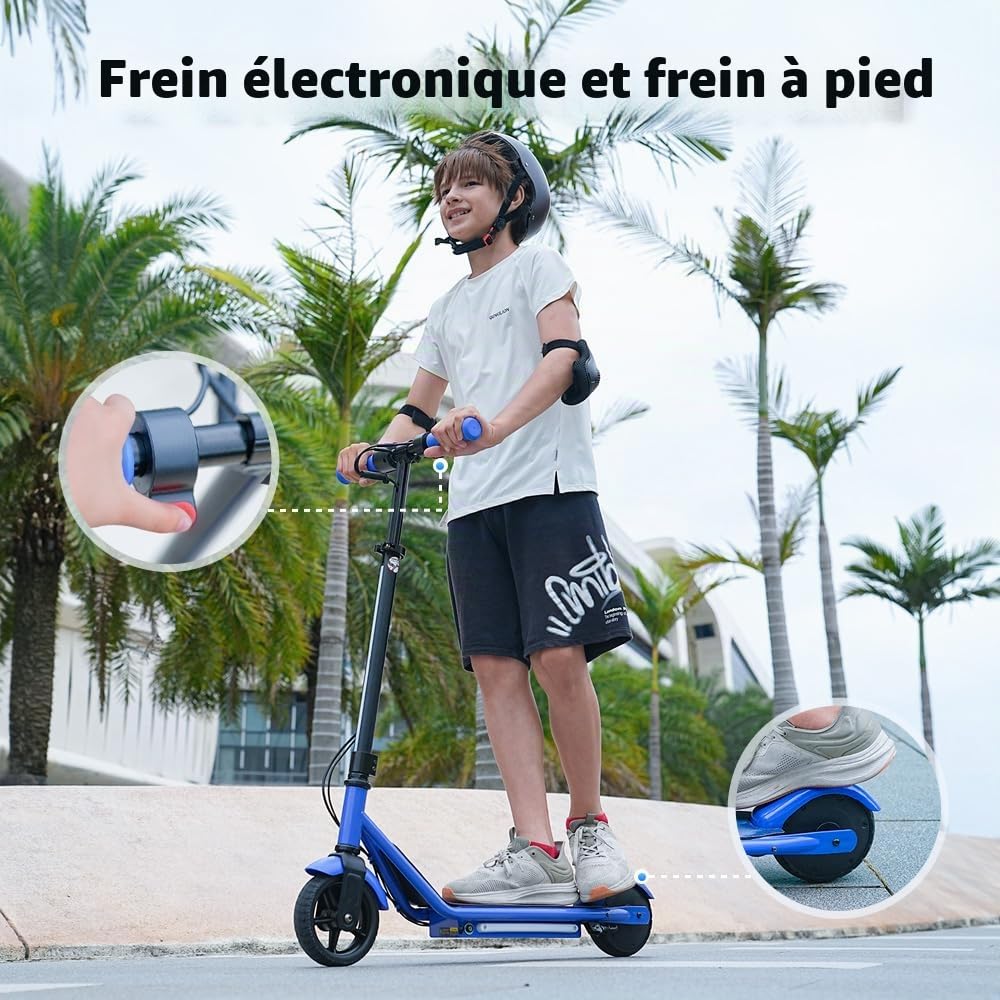 iScooter Trottinette électrique pour Enfants de 6 à 12 Ans, 3 Modes de Conduite (5, 10, 16 km/h), avec Affichage numérique LED et lumières, Hauteur réglable, portée jusqu'à 9 km et 75 kg