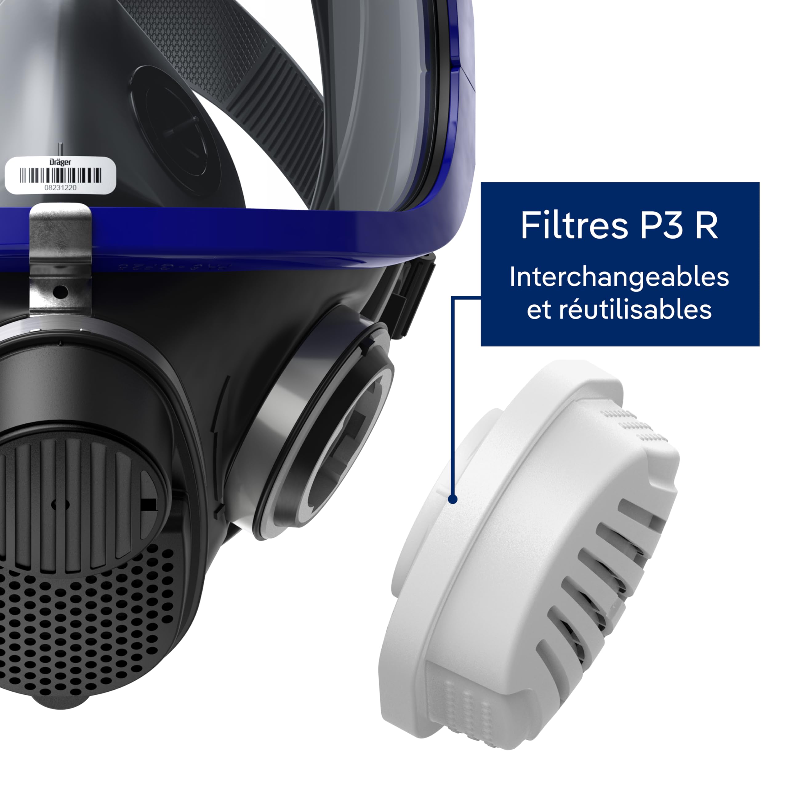 Dräger X-plore 5500 Masque de Protection respiratoire Complet avec filtres P3 R remplaçables adapté aux poussières, Particules Fines, Poudre métallique
