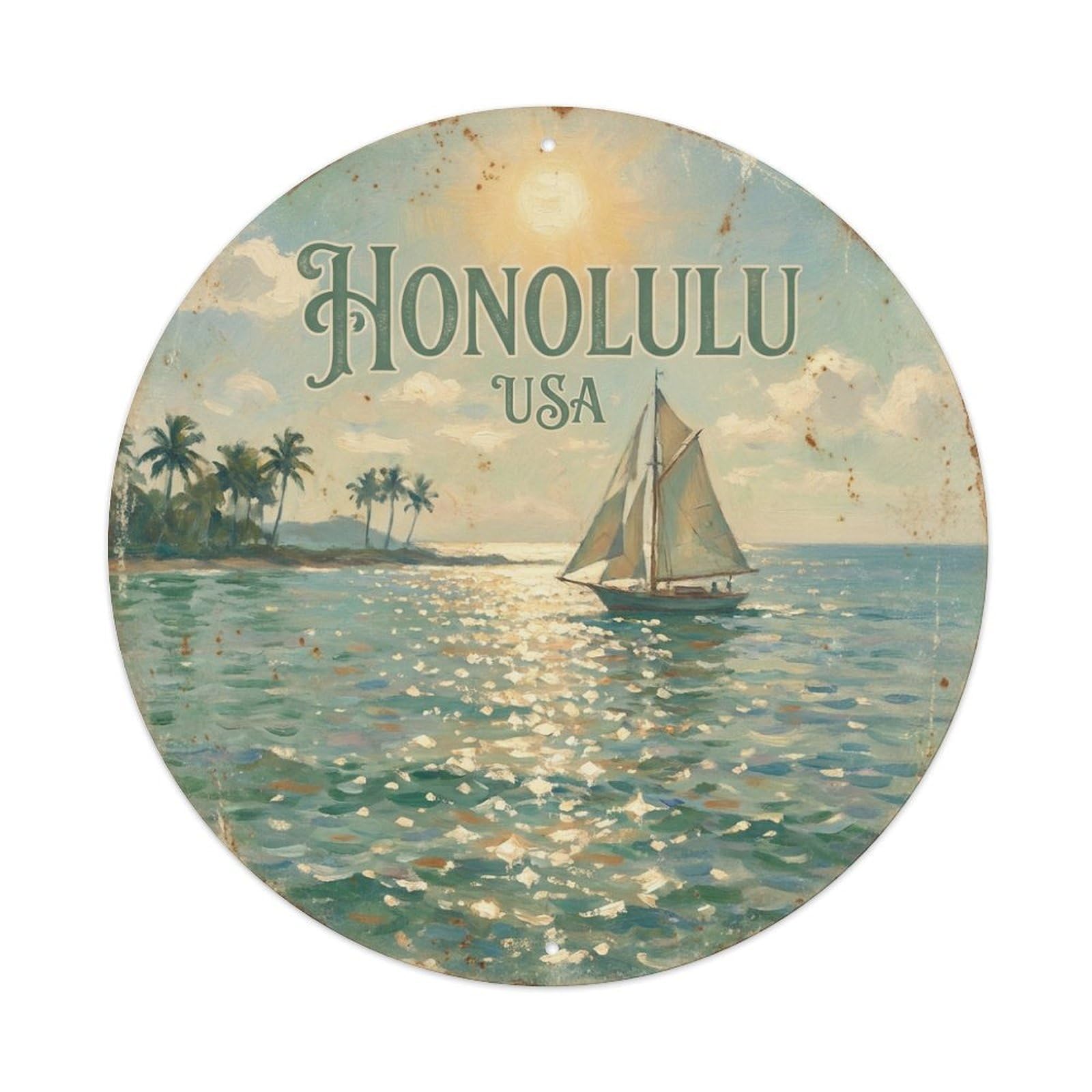 Vintage Travel Honolulu Hawaii Jewel Vintage Metal Tin Sign Plaque Wall Decor for Cafe, Club Bar, Office, Garden Metal Poster 8x8Inch