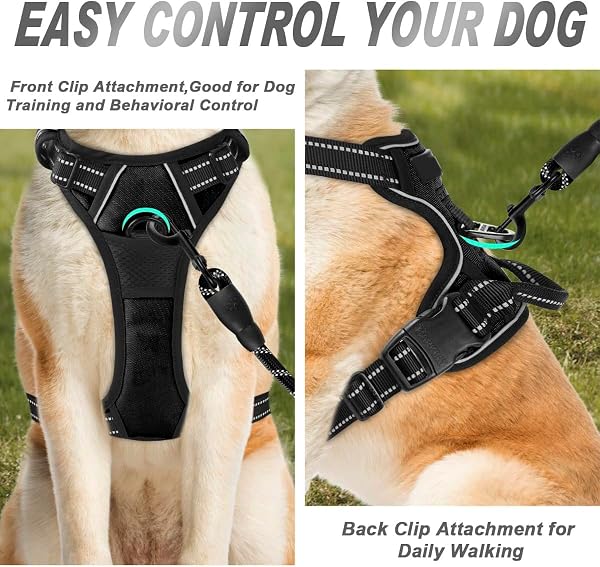 Anti-Zieh-Geschirr, Anti-Pull Dog Harness with Chest Clip Front and Back Clip, Anti-Zieh Hundegeschirr mit Step-in Design, Atmungsaktiv & Gepolstert, Für Hunde jeder Größe (Schwarz, L) - 5
