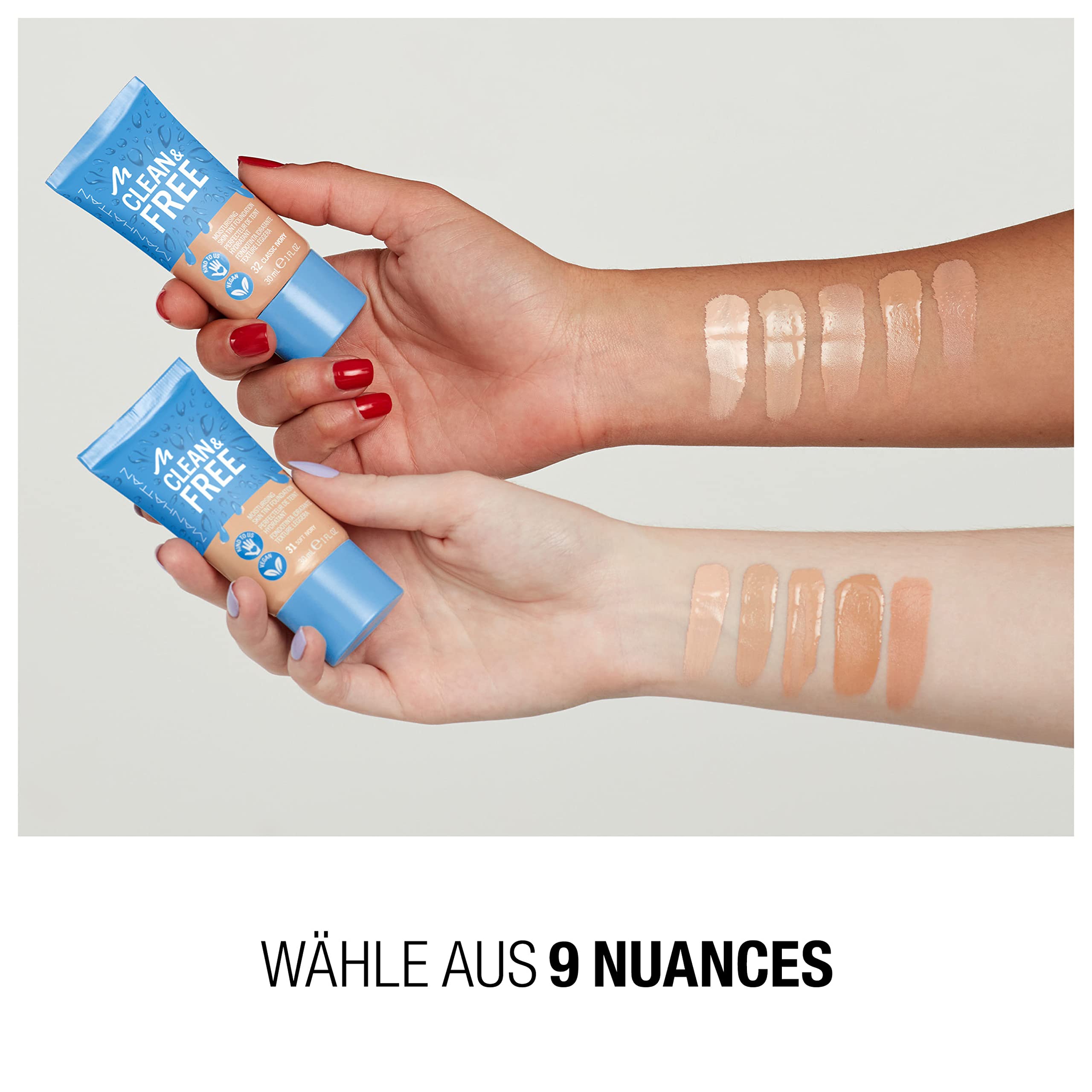 Manhattan Clean & Free Skin Tint Fb. 42 Mocha - Maquillaje hidratante, vegano, 30 ml