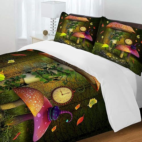 Miniatura 7 de SWAYS Juego de funda de edredón psicodélico de hongos rojos mágicos, mariposa y hongos, decoración del hogar, plantas silvestres naturales, para