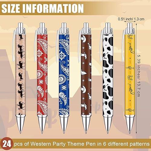 Miniatura 3 de Colarr 24 bolígrafos con temática occidental con impresión a granel, regalos de fiesta de vaquero occidental, bolígrafos de gel retráctiles negros,