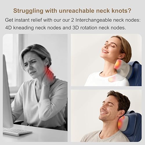Miniatura 3 de Rainwolf Shiatsu - Cojín de masaje de cuello y espalda con calor, masajeador de espalda completa 4D para aliviar la fatiga, intensidad y altura