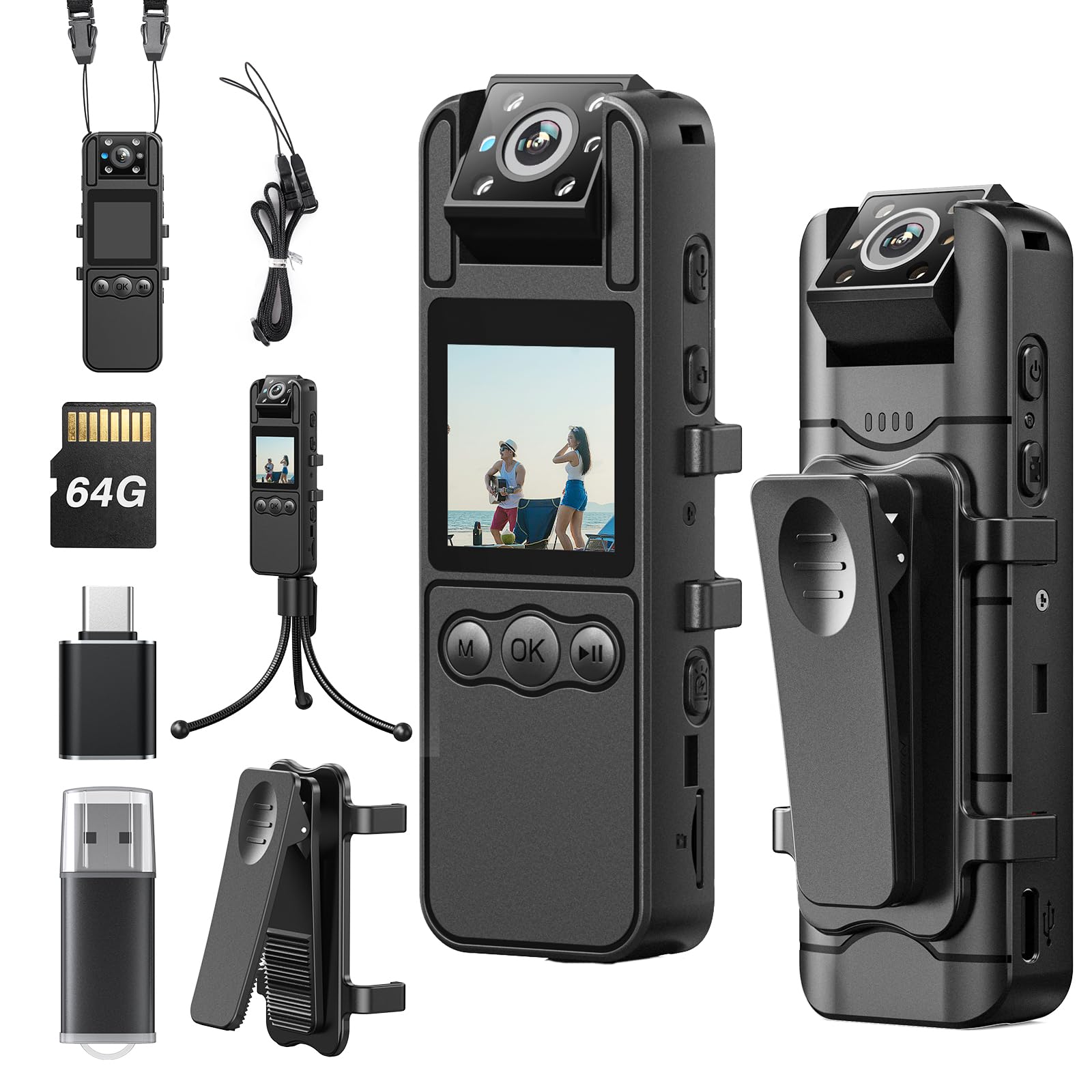 SRIKEKL Body Cameras With Audio And Video Recording,1080P Night Vision,1.3" LCD,WIFI Hotspot