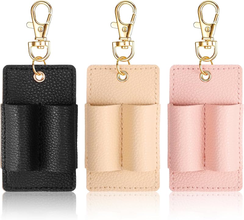 3 Pcs Pen Holder for Lanyard, Portable Pen Holder for Badge Reel with Anti-Lost Double Hole Leather Pens Holders for Courier Clerk Supplies Black White Pink