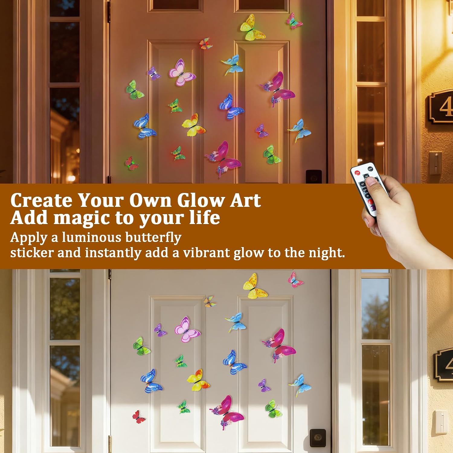 SoulBay 3D Butterfly Wall Decor Kit, 36 PCS Butterflies with 12 RGB LED Tea Lights, Remote Timer Control, 7 Color Changing Battery Powered Decor for Bedroom Home Birthday Wedding Party