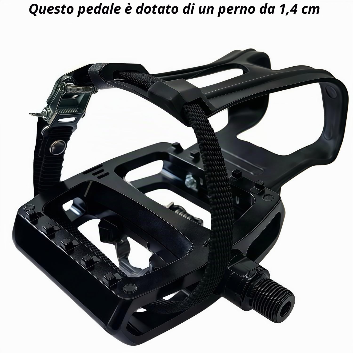 YBEKI SPD - Pedali ibridi [2 in 1] - Pedale a scatto e piattaforma con gabbia/cinghia | Compatibile con Shimano SPD | Asse 9/16" per biciclette indoor, spinning, cyclette